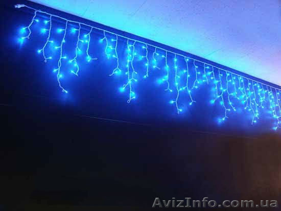 Гирлянда бахрома уличная 100 led 5м синяя - <ro>Изображение</ro><ru>Изображение</ru> #1, <ru>Объявление</ru> #1493486
