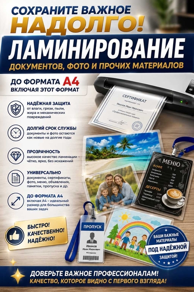 Ламинирование документов и фото в Сумах — защита того, что важно! - <ro>Изображение</ro><ru>Изображение</ru> #1, <ru>Объявление</ru> #1754438